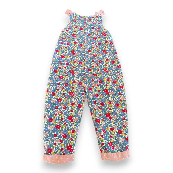 Mini Boden Liberty Floral Fine Corded Overalls 3-4Y Bows Polka Dot Lining EUC - Picture 2 of 3